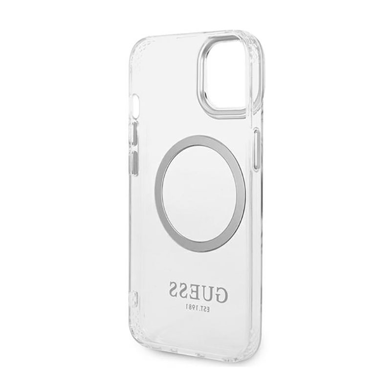Guess Metal Outline MagSafe - Etui iPhone 14 (przezroczysty / srebrny)