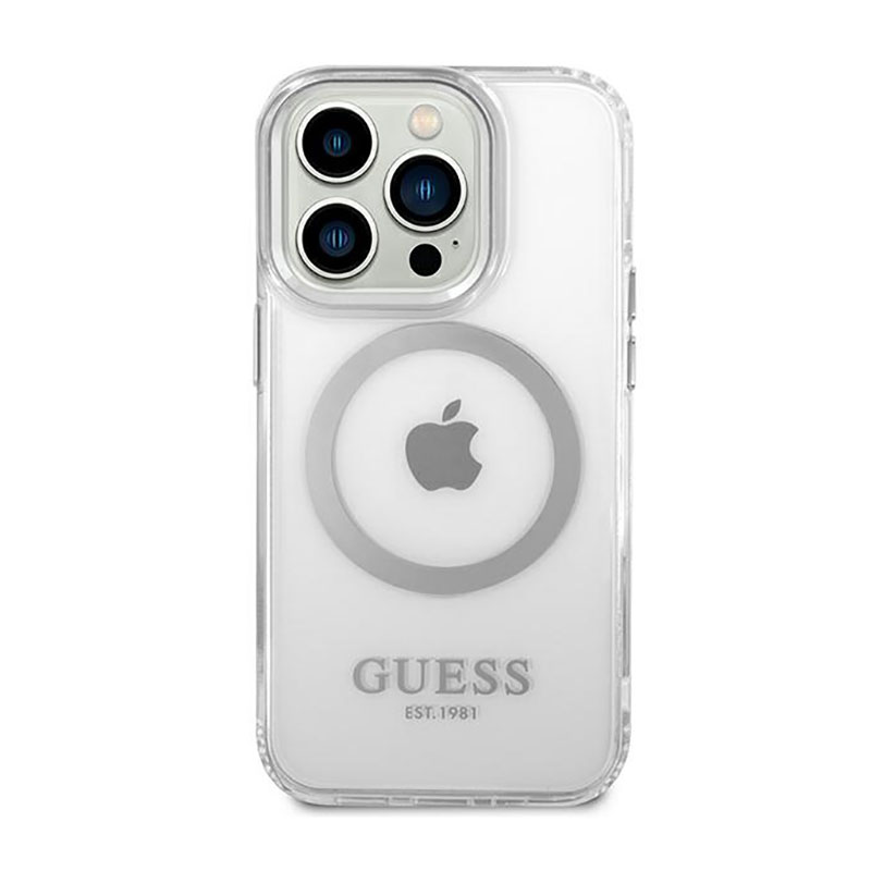 Guess Metal Outline MagSafe - Etui iPhone 14 Pro Max (przezroczysty / srebrny)