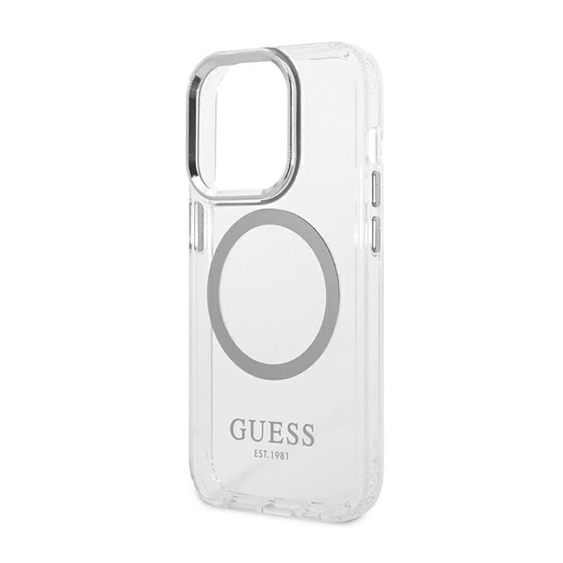 Guess Metal Outline MagSafe - Etui iPhone 14 Pro Max (przezroczysty / srebrny)