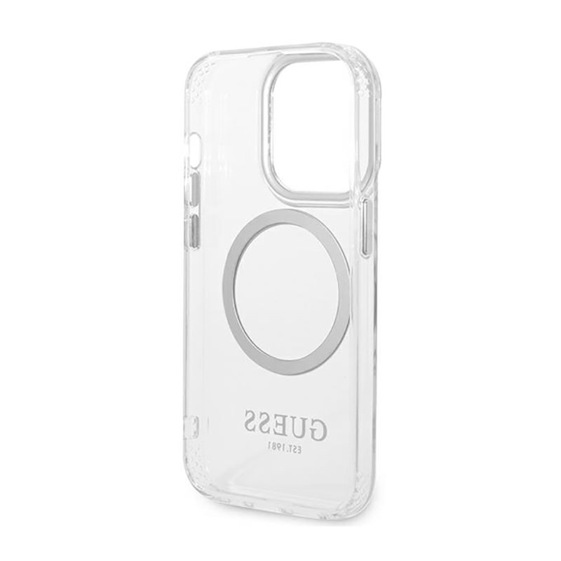 Guess Metal Outline MagSafe - Etui iPhone 14 Pro Max (przezroczysty / srebrny)