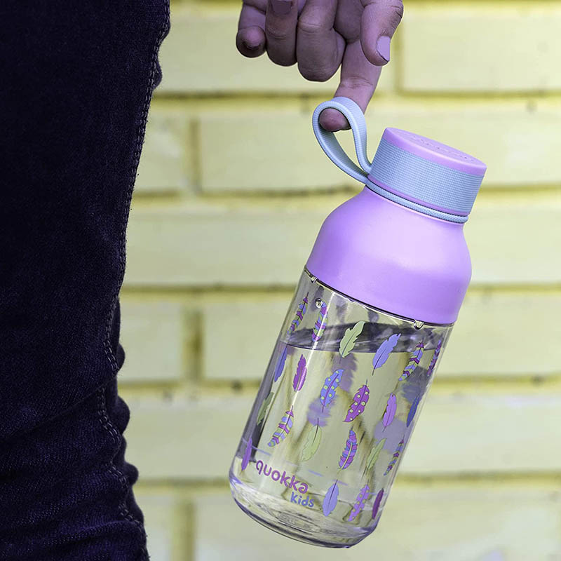 Quokka Ice Kids with strap - Butelka na wodę ecozen 430 ml z paskiem (Feathers)