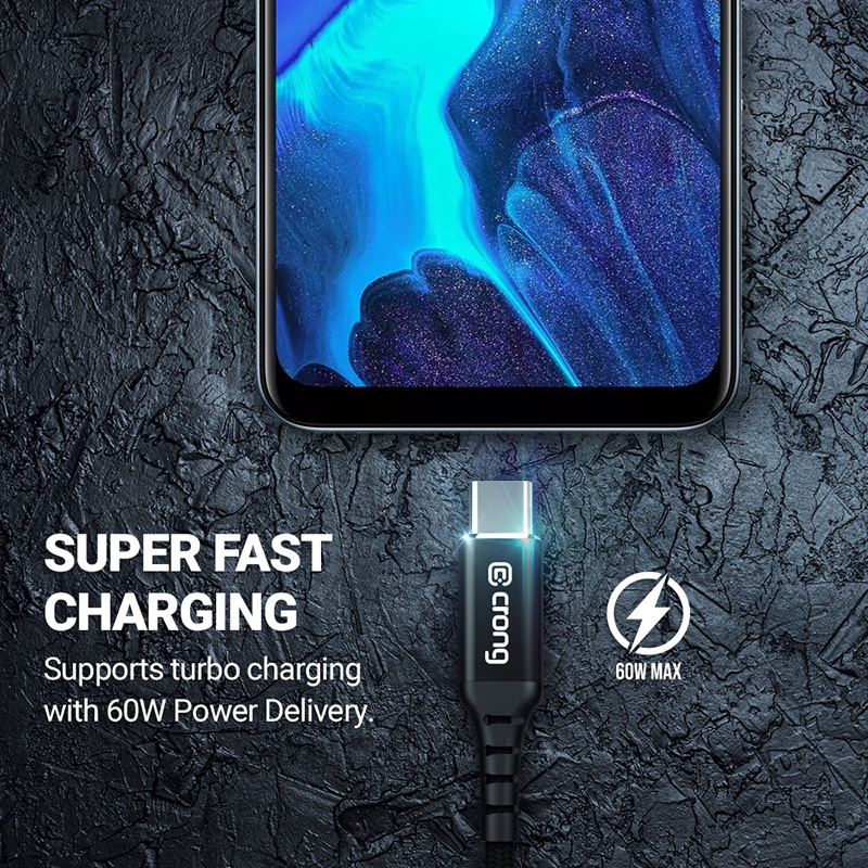 Crong Armor Link - Kabel 60W PD 3A USB-A do USB-C 25cm (czarny)