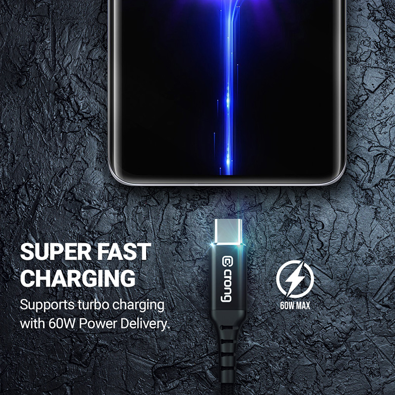 Crong Armor Link - Kabel 100W PD 5A USB-C do USB-C 120cm (czarny)