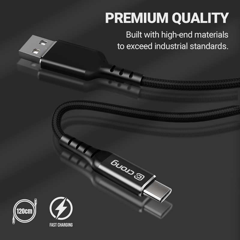 Crong Armor Link - Kabel 100W PD 5A USB-C do USB-C 120cm (czarny)