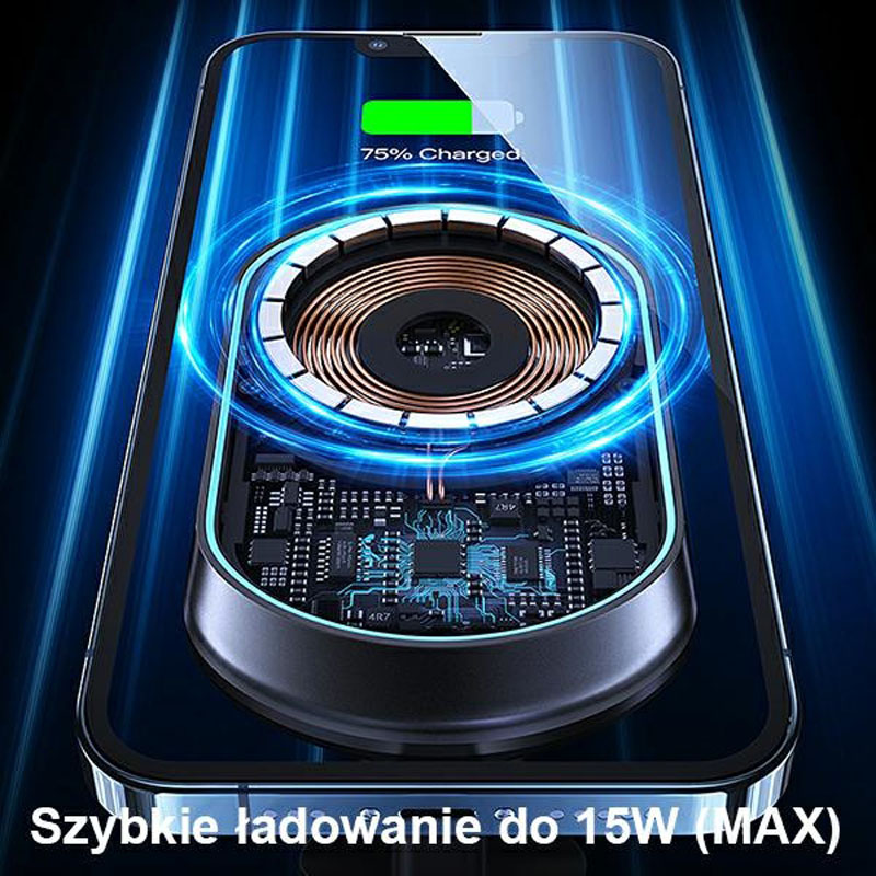 USAMS US-CD182 - Magnetyczny uchwyt samochodowy z ładowaniem bezprzewodowym 15W (czarny)