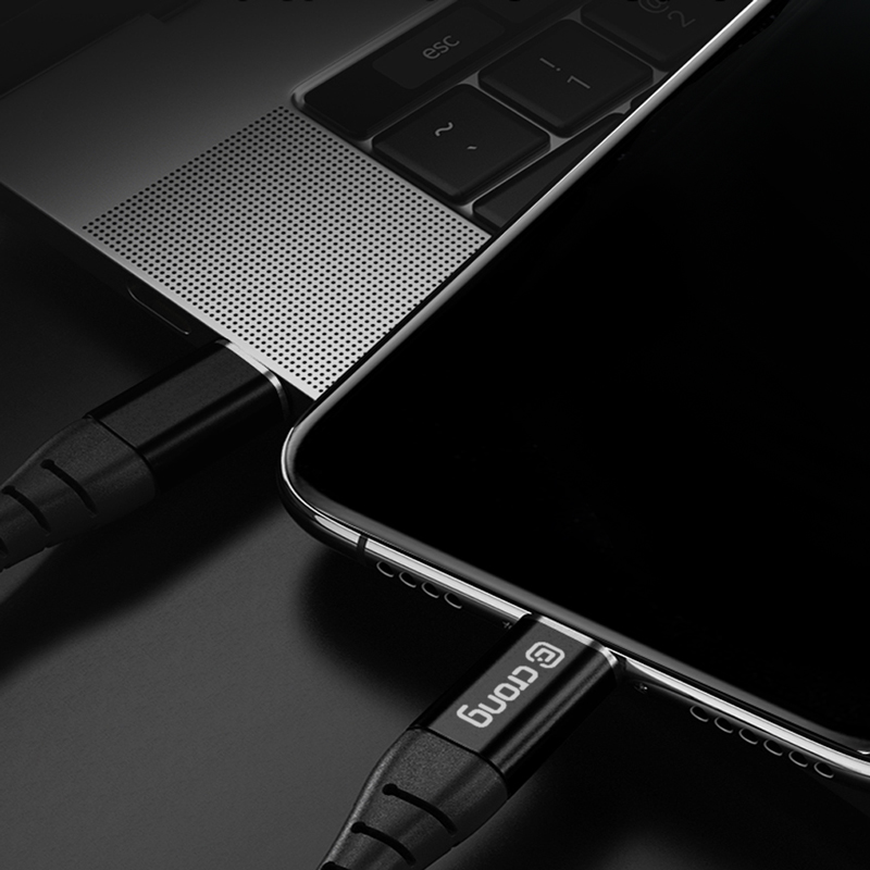 Crong Armor Link - Kabel 60W PD 3A USB-A do USB-C 25cm (czarny)