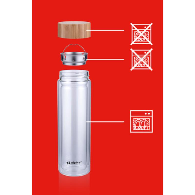 Alpina - Butelka termiczna ze szkła (podwójne ścianki) 450 ml