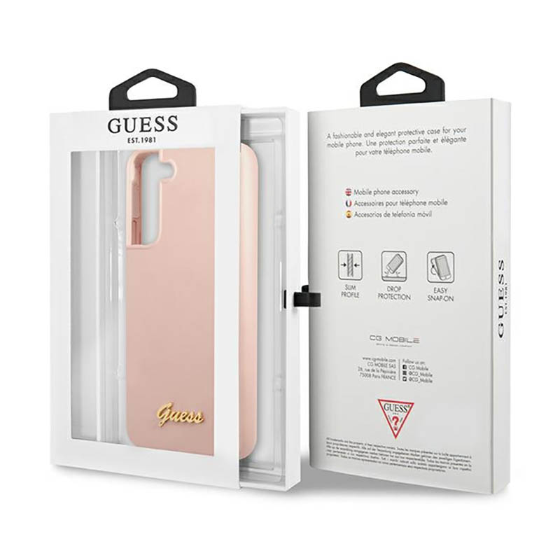 Guess Silicone Script Metal Logo - Etui Samsung Galaxy S23 (różowy)