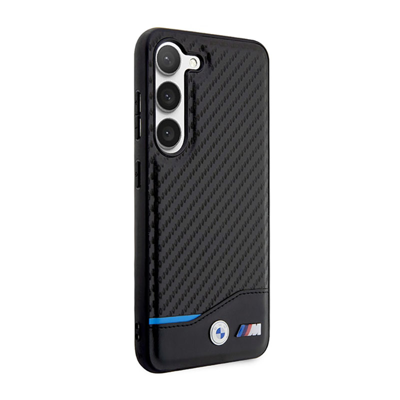 BMW Leather Carbon Blue Line - Etui Samsung Galaxy S23+ (czarny)