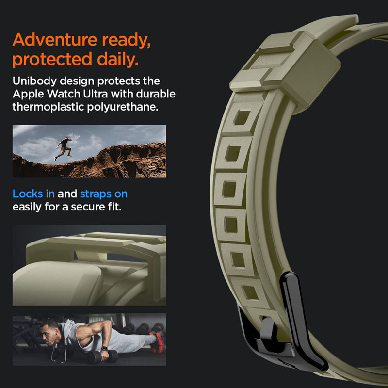 Spigen Rugged Armor Pro - Pasek z obudową do Apple Watch Ultra 49 mm (Vintage Khaki)