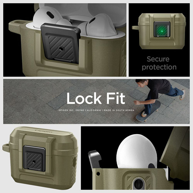 Spigen Lock Fit - Pancerne etui do Apple AirPods Pro 1 / 2 (Vintage Khaki)