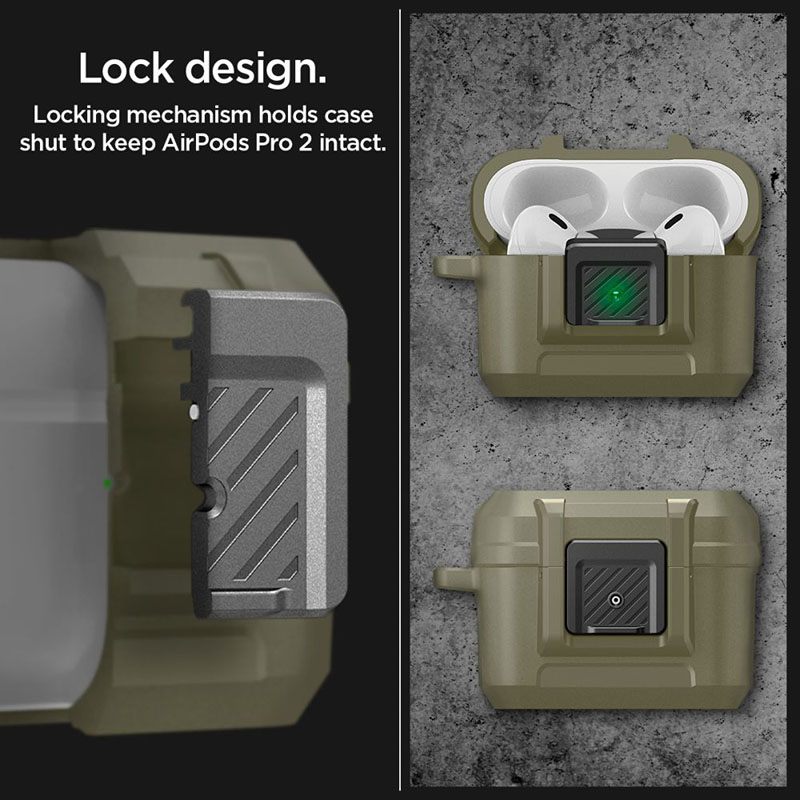 Spigen Lock Fit - Pancerne etui do Apple AirPods Pro 1 / 2 (Vintage Khaki)