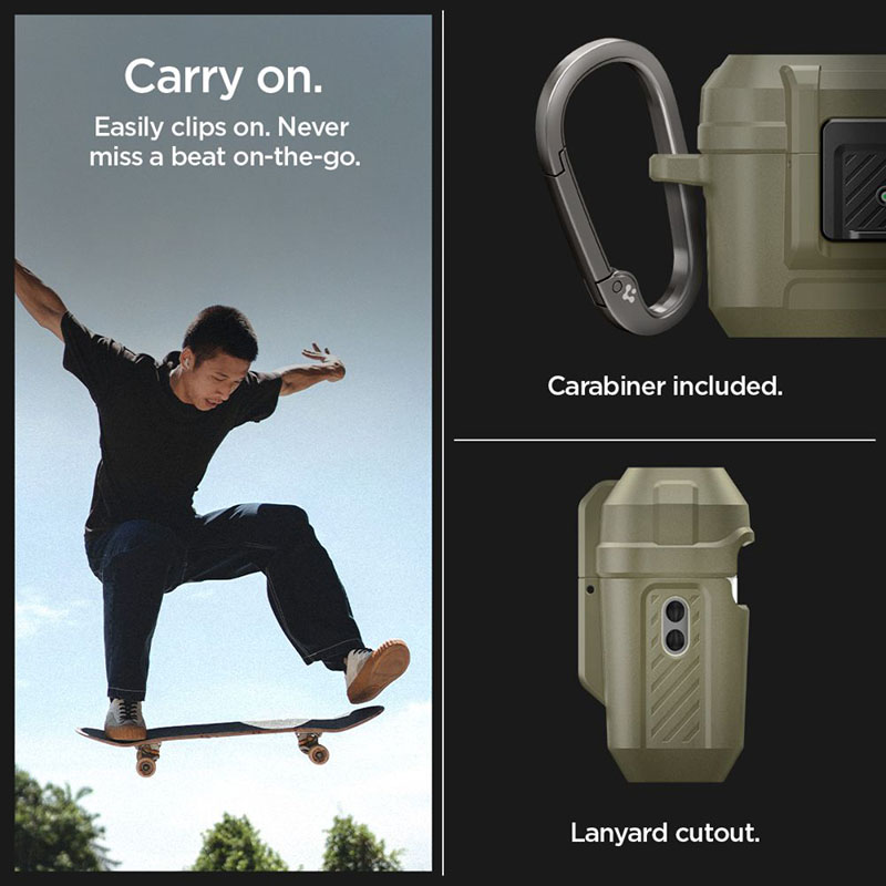 Spigen Lock Fit - Pancerne etui do Apple AirPods Pro 1 / 2 (Vintage Khaki)