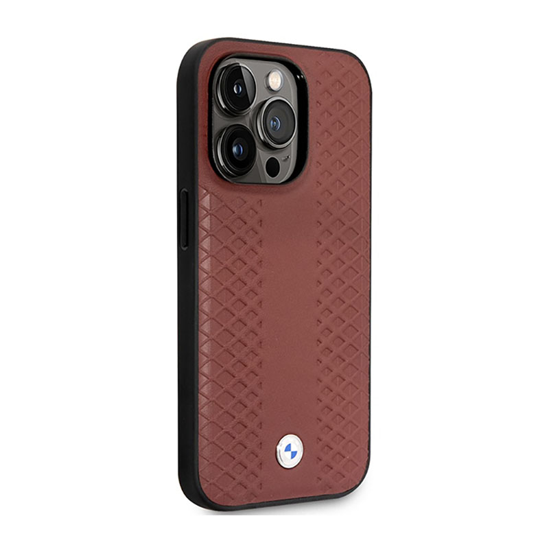 BMW Leather Diamond Pattern MagSafe - Etui iPhone 14 Pro Max (burgundowy)