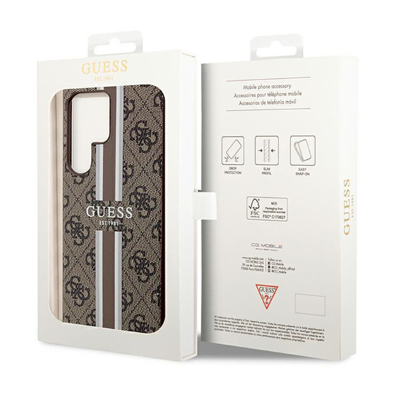 Guess 4G Printed Stripe - Etui Samsung Galaxy S23 Ultra (brązowy)