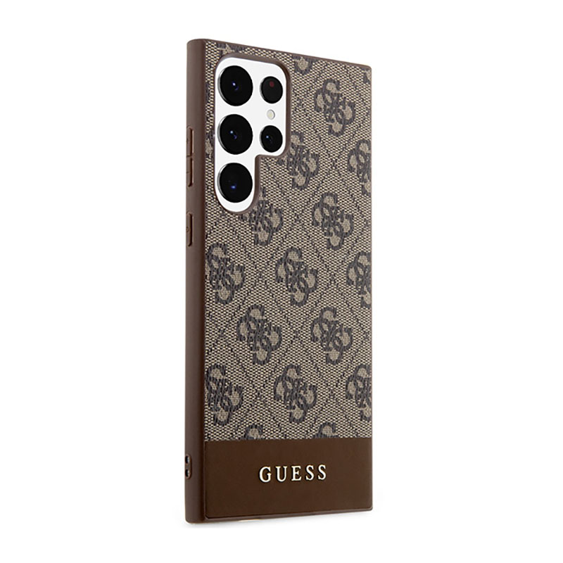 Guess 4G Bottom Stripe Metal Logo Collection - Etui Samsung Galaxy S23 Ultra (brązowy)