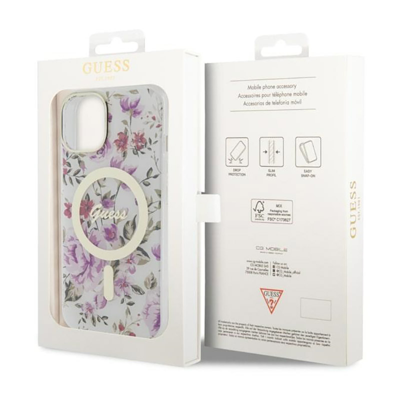 Guess Flower MagSafe - Etui iPhone 14 Plus (Przezroczysty)