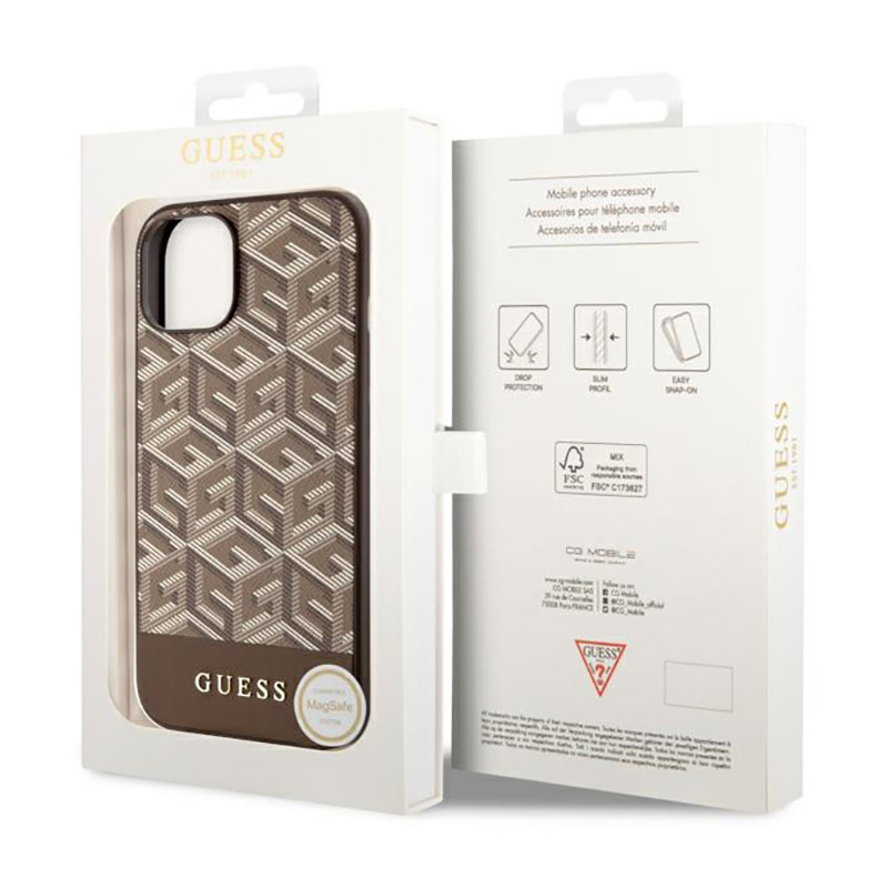 Guess GCube Stripes MagSafe - Etui iPhone 14 (Brązowy)