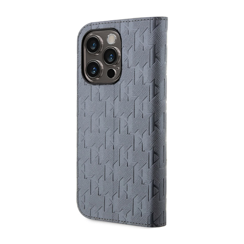 Karl Lagerfeld Booktype Saffiano Monogram - Etui iPhone 14 Pro Max (Srebrny)