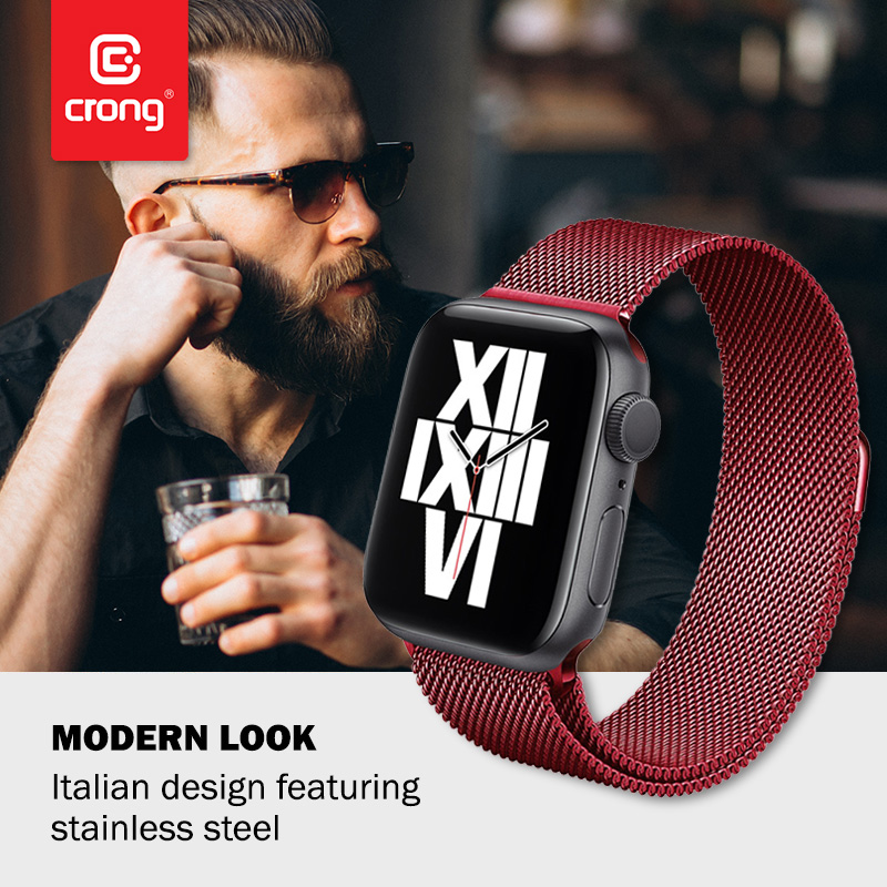 Crong Milano Steel – Pasek ze stali nierdzewnej do Apple Watch 38/40/41/42 mm (czerwony)
