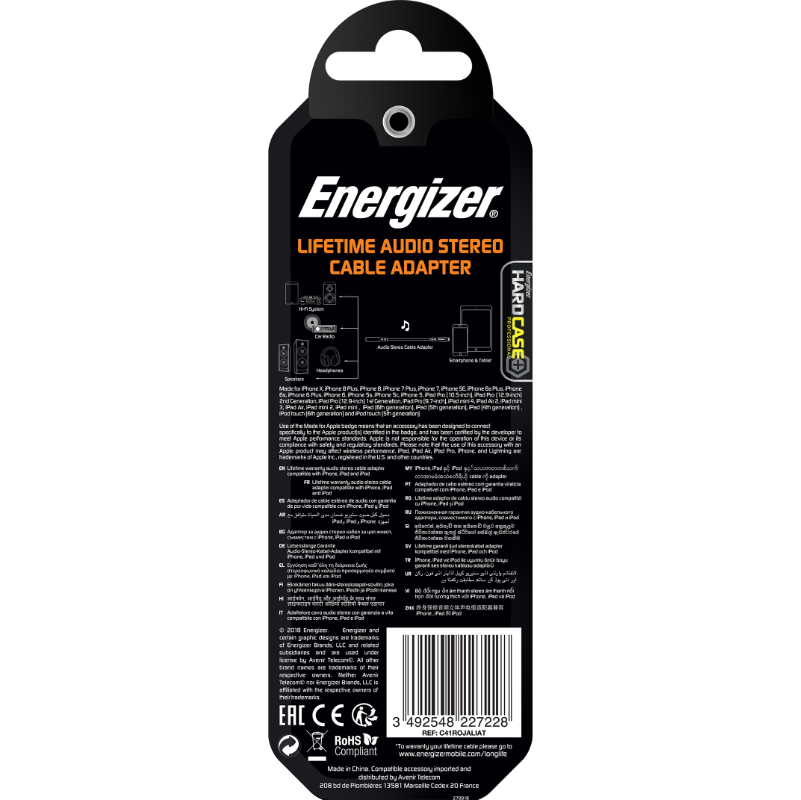 Energizer HardCase - Adapter audio Lightning do jack 3,5 mm certyfikat MFi 11 cm ROW (Biały) dożywotnia gwarancja