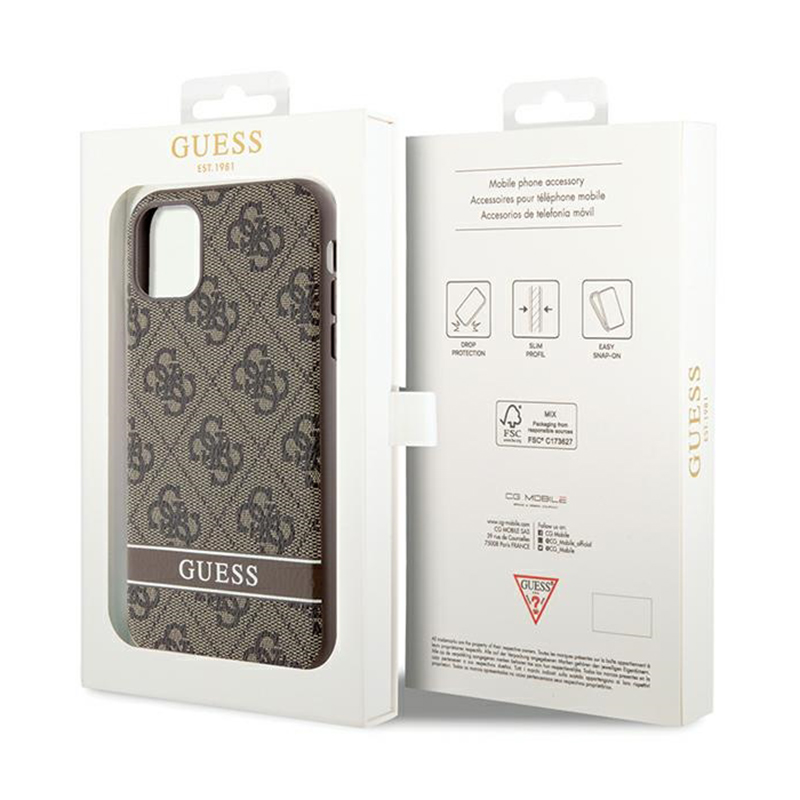 Guess 4G Printed Stripe - Etui iPhone 11 / iPhone XR (brązowy)