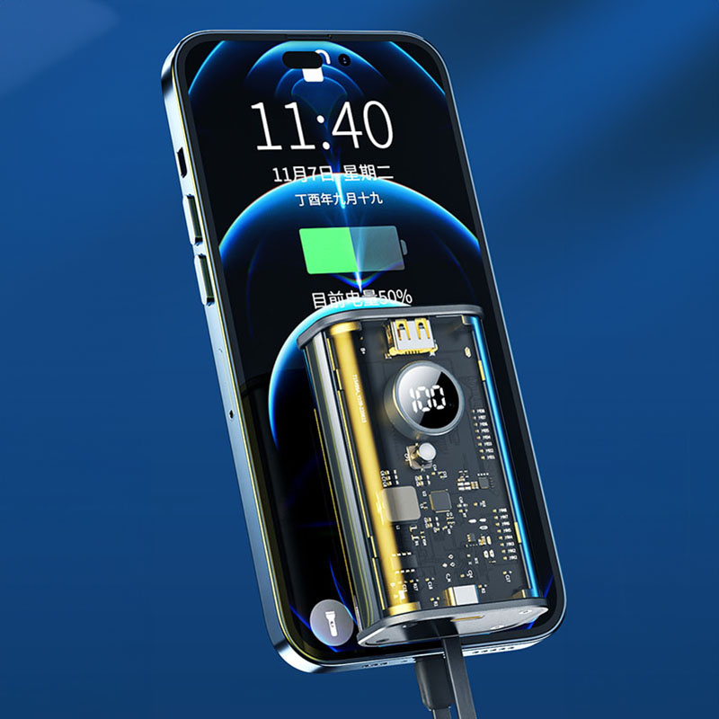 WEKOME WP-345 Vanguard Series - Power bank 10000 mAh Fast Charging z wbudowanym kablem USB-C & Lightning PD 20W + QC 22.5W (Żółty)