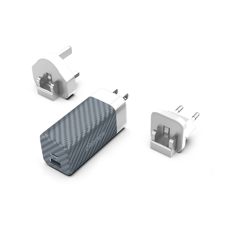 Energizer Ultimate - Ładowarka sieciowa podróżna Multiplug EU / UK / US GaN USB-C & USB-A 65W PD (Srebrny)