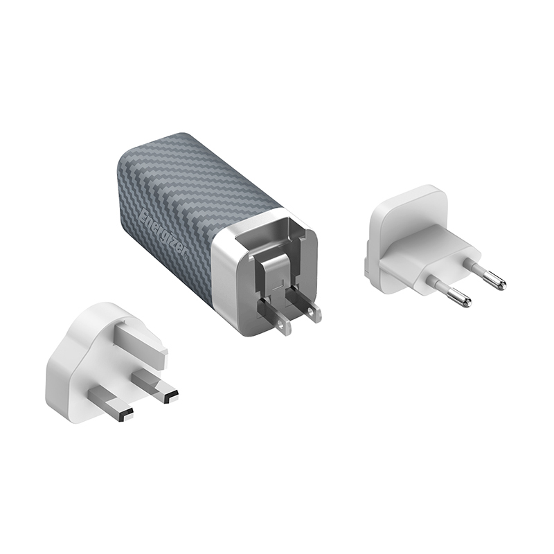 Energizer Ultimate - Ładowarka sieciowa podróżna Multiplug EU / UK / US GaN USB-C & USB-A 65W PD (Srebrny)