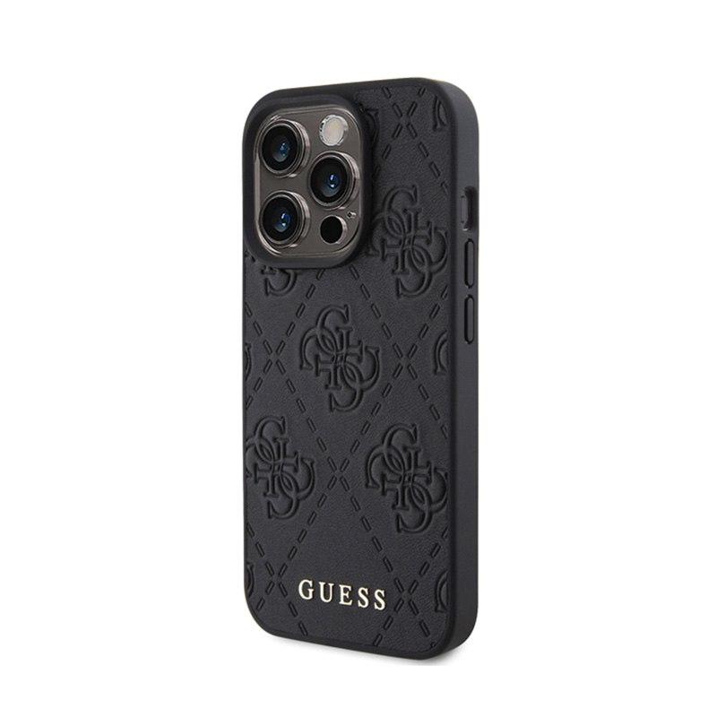 Guess Leather 4G Stamped - Etui iPhone 15 Pro (czarny)