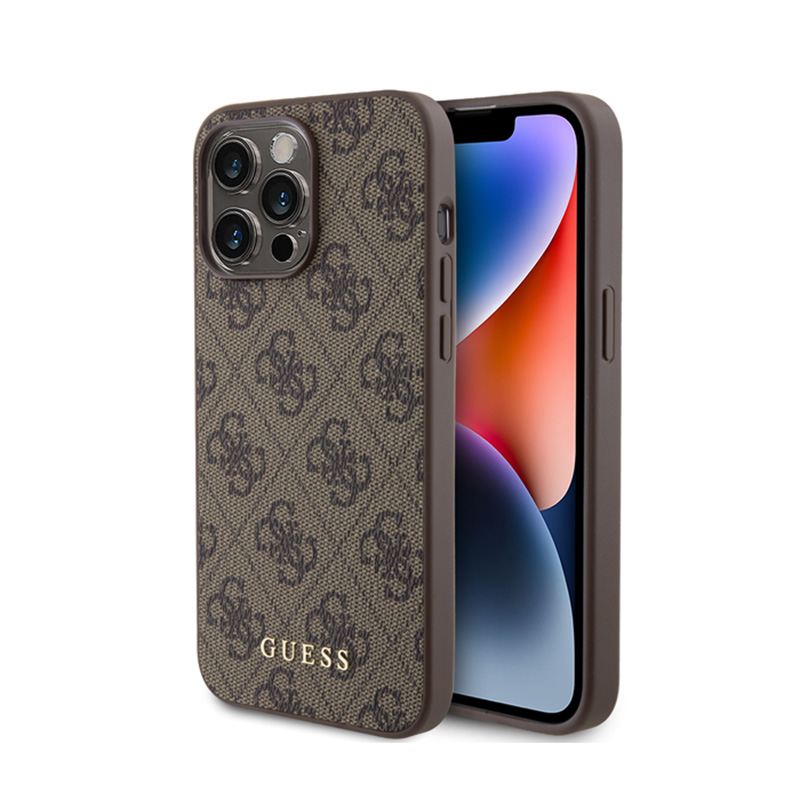 Guess 4G Metal Gold Logo - Etui iPhone 15 Pro Max (brązowy)