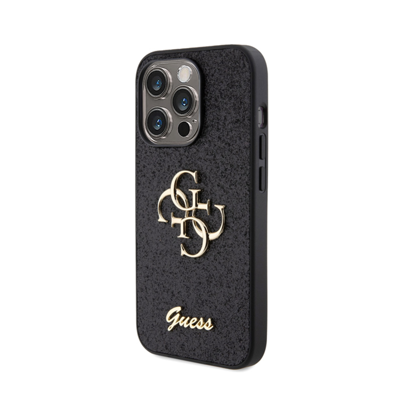 Guess Glitter Script Big 4G - Etui iPhone 15 Pro (czarny)