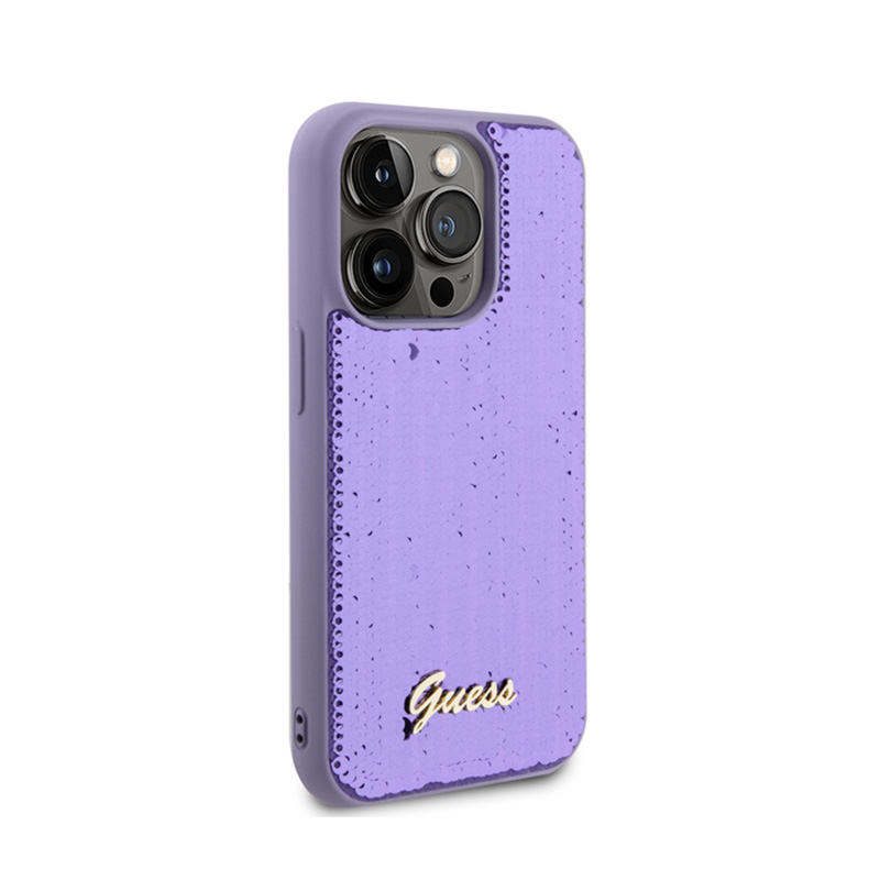 Guess Sequin Script Metal - Etui iPhone 15 Pro Max (fioletowy)