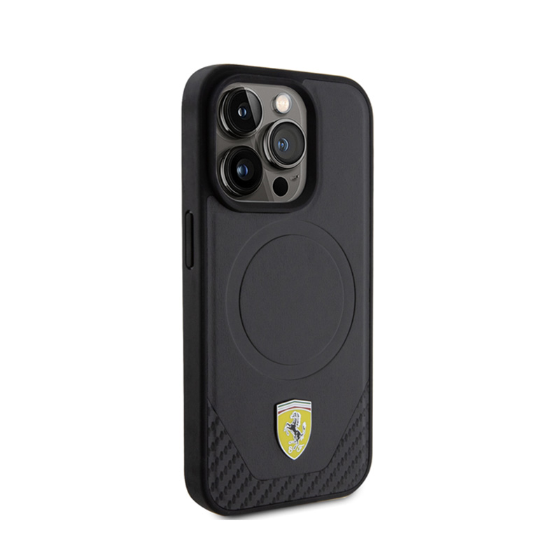 Ferrari Carbon Metal Logo MagSafe - Etui iPhone 15 Pro (czarny)