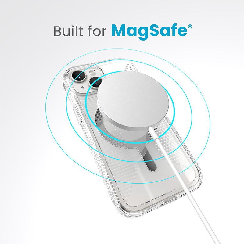 Speck Gemshell Grip + MagSafe - Etui do iPhone 16e / iPhone 15 / iPhone 14 / iPhone 13 (Clear / Chrome Finish)