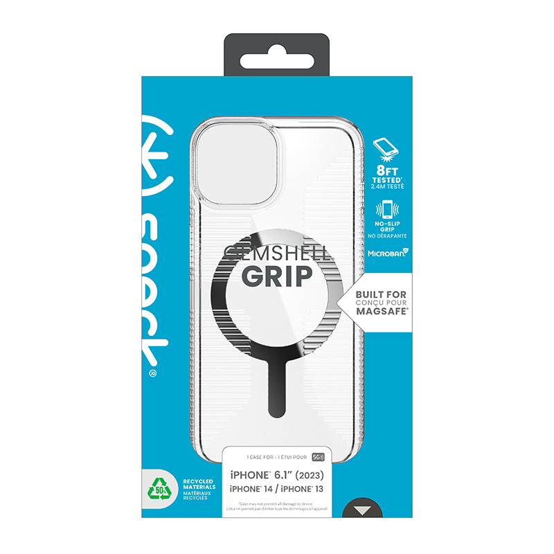 Speck Gemshell Grip + MagSafe - Etui do iPhone 16e / iPhone 15 / iPhone 14 / iPhone 13 (Clear / Chrome Finish)