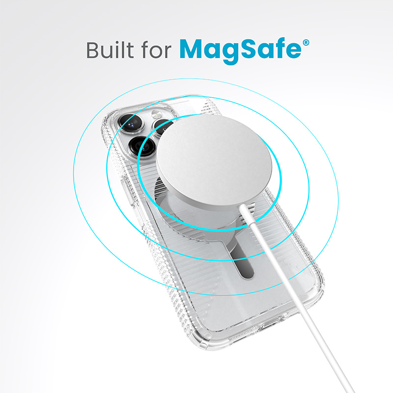 Speck Gemshell Grip + MagSafe - Etui do iPhone 15 Pro (Clear / Chrome Finish)
