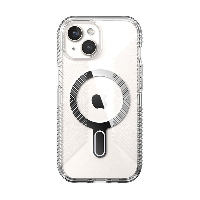 Speck Presidio Perfect-Clear Grip ClickLock & MagSafe - Etui iPhone 16e / iPhone 15 / iPhone 14 / iPhone 13 (Clear / Chrome Finish / Serene Silver)