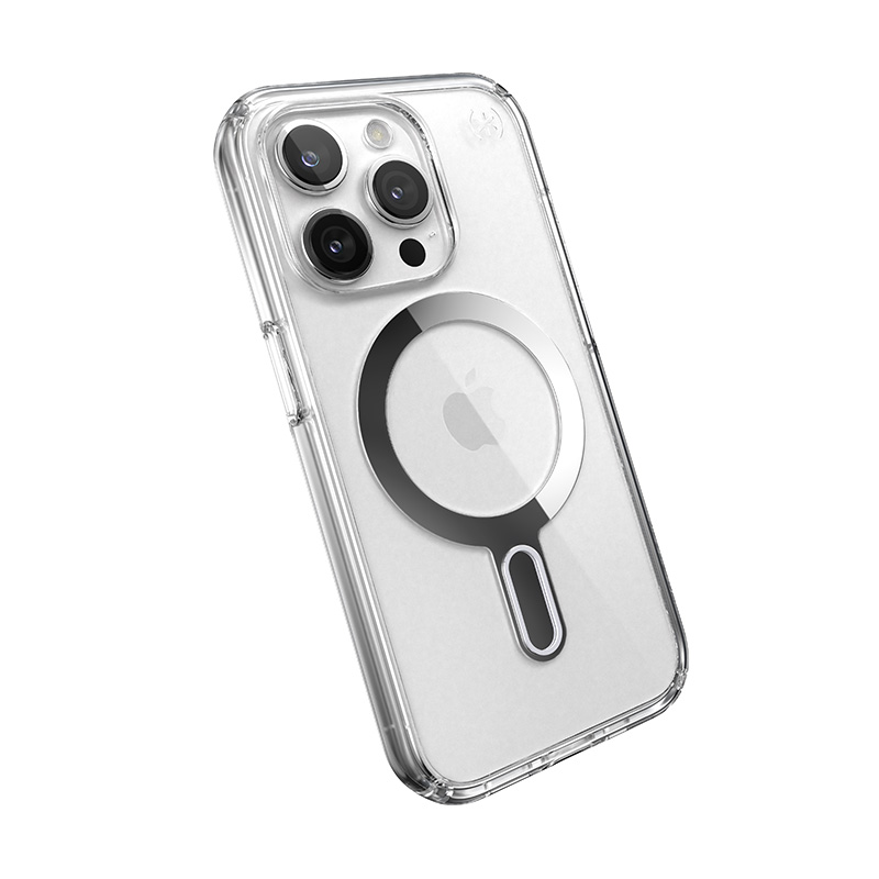 Speck Presidio Perfect-Clear ClickLock & MagSafe - Etui iPhone 15 Pro (Clear / Chrome Finish / Serene Silver)