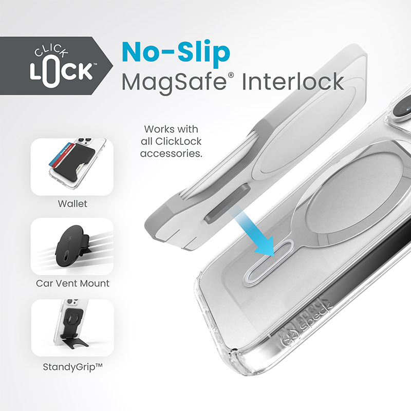 Speck Presidio Perfect-Clear ClickLock & MagSafe - Etui iPhone 15 Pro (Clear / Chrome Finish / Serene Silver)