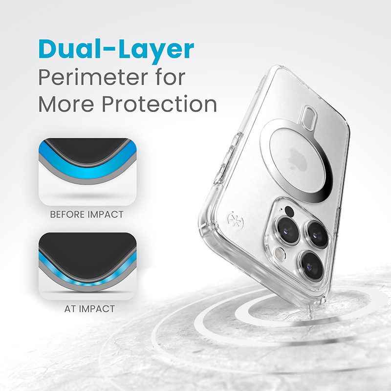 Speck Presidio Perfect-Clear ClickLock & MagSafe - Etui iPhone 15 Pro (Clear / Chrome Finish / Serene Silver)