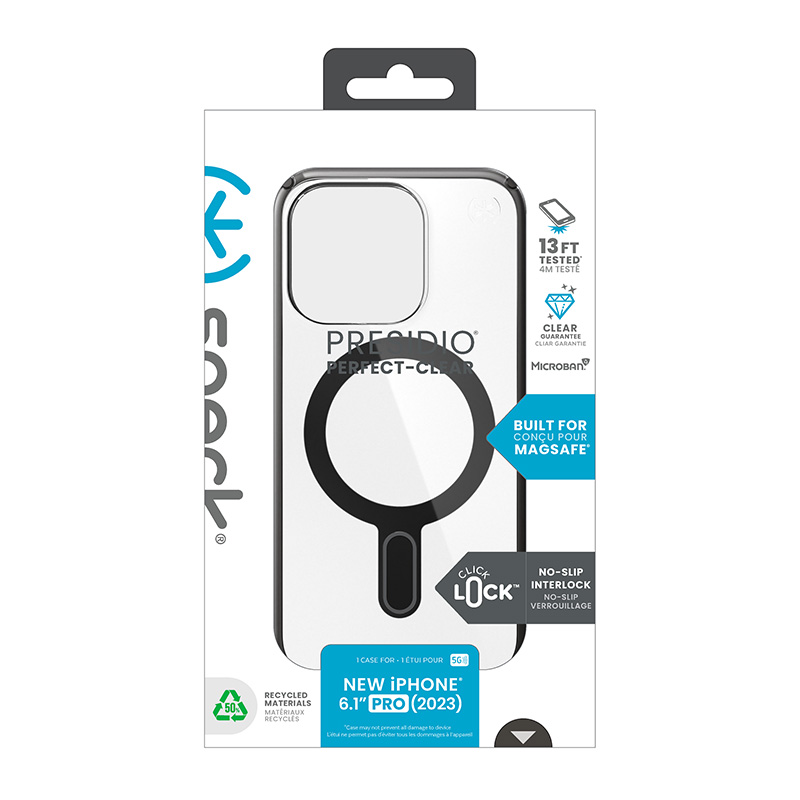 Speck Presidio Perfect-Clear ClickLock & MagSafe - Etui iPhone 15 Pro (Clear / Frosted Black / Slate Grey)