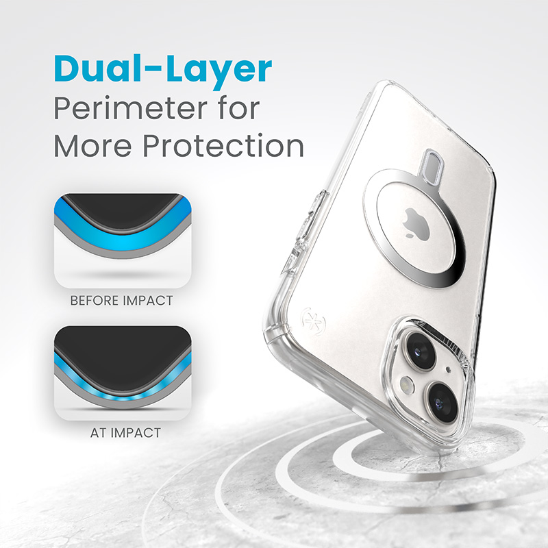 Speck Presidio Perfect-Clear ClickLock & MagSafe - Etui iPhone 15 Plus / iPhone 14 Plus (Clear / Chrome Finish / Serene Silver)