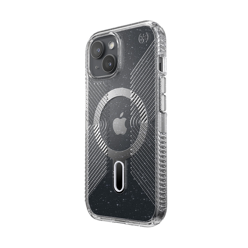 Speck Presidio Lux Grip ClickLock & MagSafe - Etui iPhone 16e / iPhone 15 / iPhone 14 / iPhone 13 (Clear / Platinium Glitter / Chrome Finish / Serene Silver)