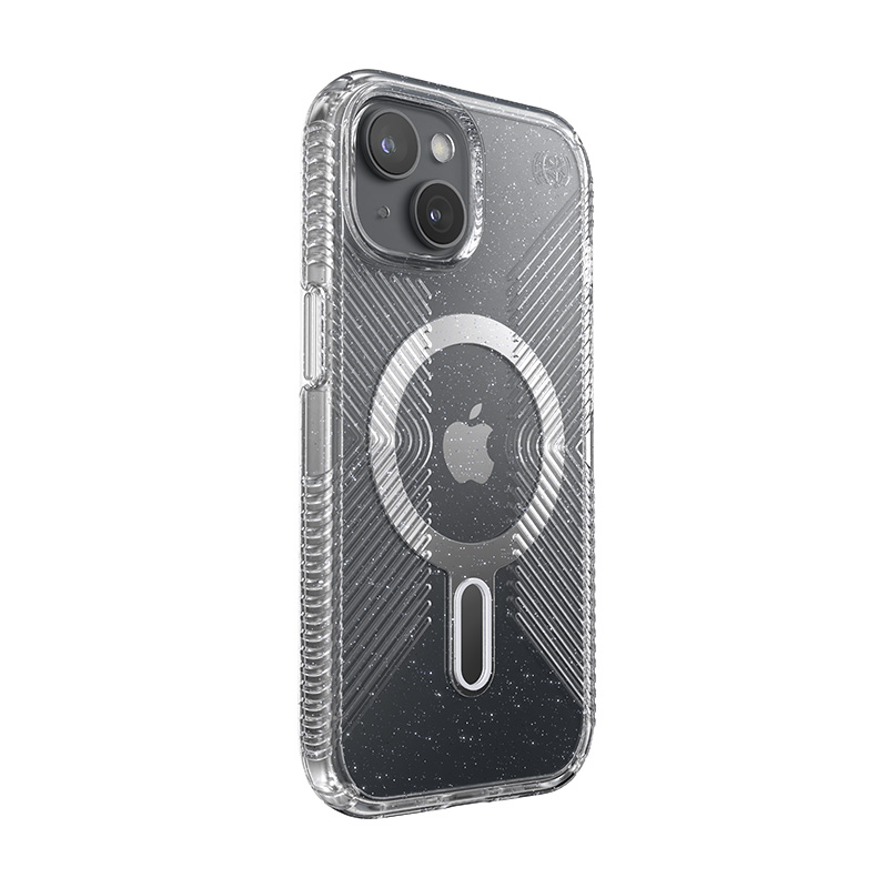 Speck Presidio Lux Grip ClickLock & MagSafe - Etui iPhone 16e / iPhone 15 / iPhone 14 / iPhone 13 (Clear / Platinium Glitter / Chrome Finish / Serene Silver)