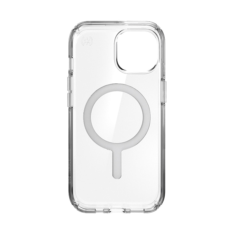 Speck Presidio Perfect-Clear MagSafe - Etui iPhone 16e / iPhone 15 / iPhone 14 / iPhone 13 (Clear / Chrome Finish / Serene Silver)