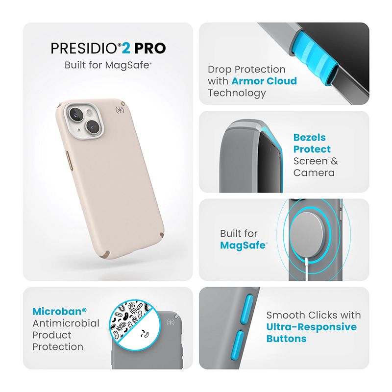 Speck Presidio2 Pro Magsafe - Etui iPhone 16e / iPhone 15 / iPhone 14 / iPhone 13 (Bleached Bone / Heirloom Gold / Hazel Brown)