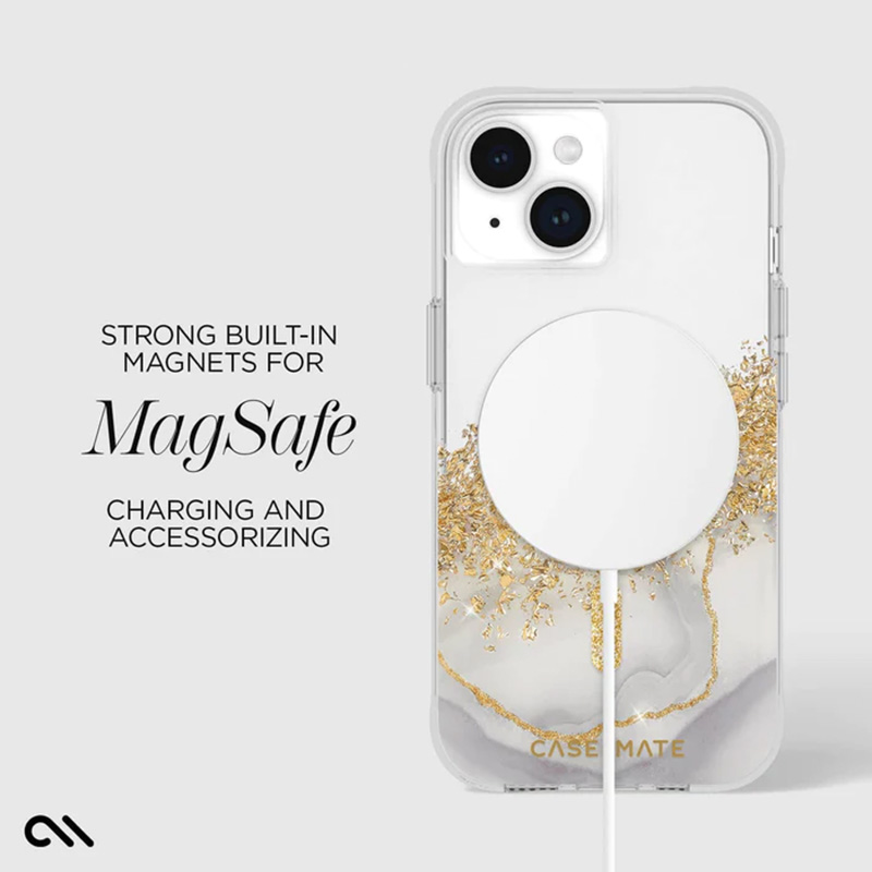 Case-Mate Karat MagSafe - Etui iPhone 15 Plus zdobione złotem (Marble)