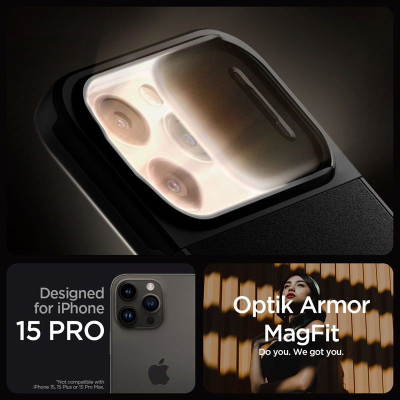 Spigen Optik Armor Mag MagSafe - Etui do iPhone 15 Pro (Czarny)