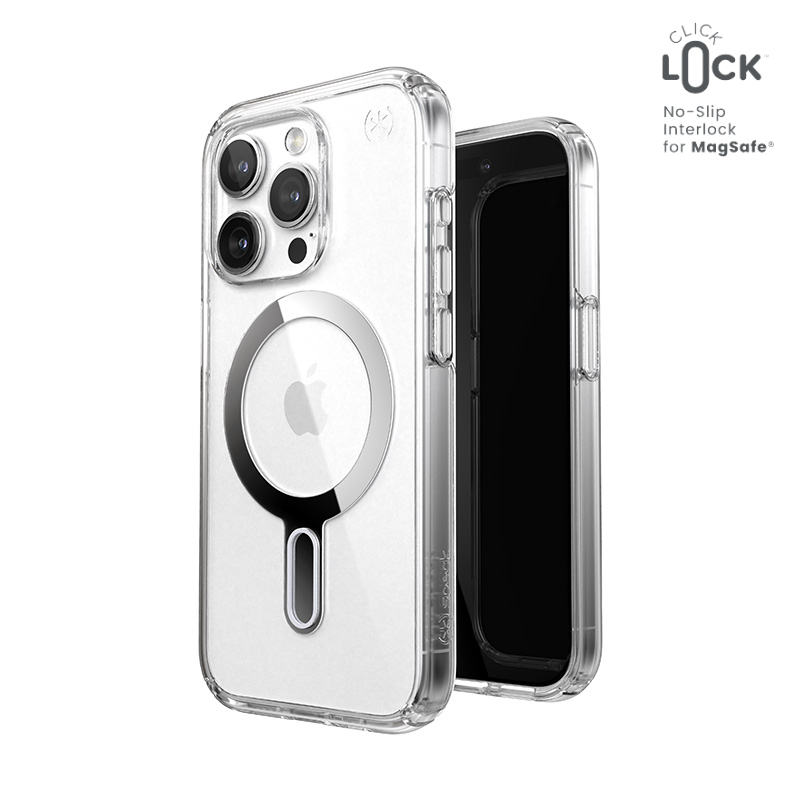 Speck Presidio Perfect-Clear ClickLock & MagSafe - Etui iPhone 15 Pro (Clear / Chrome Finish / Serene Silver)